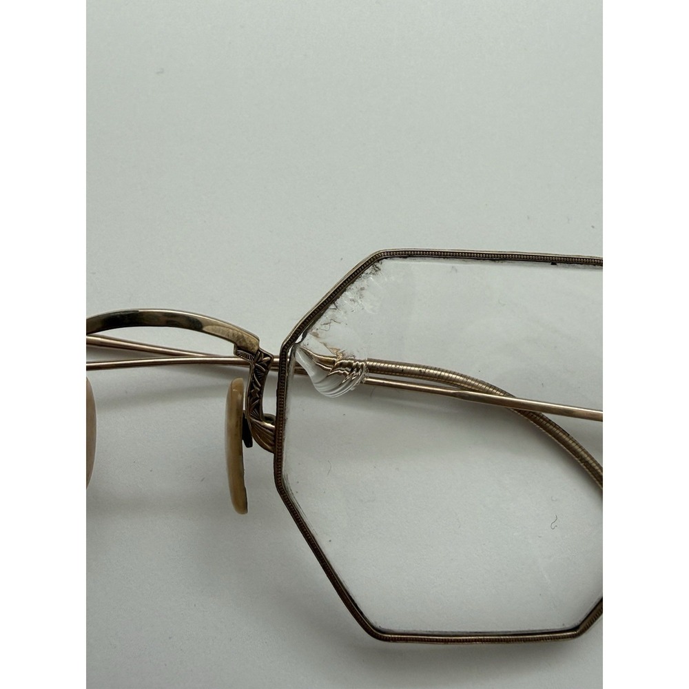 Vintage SHURON 1/10 12K GF Octagon Ful Vue Etched Rimmed Eyeglasses W Case - Picture 5 of 14